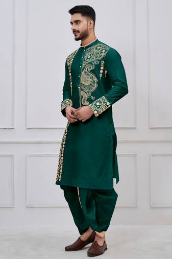 Green ps viscose premium designer festive wear bengali dhoti kurta set