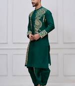 Green ps viscose premium designer festive wear bengali dhoti kurta set