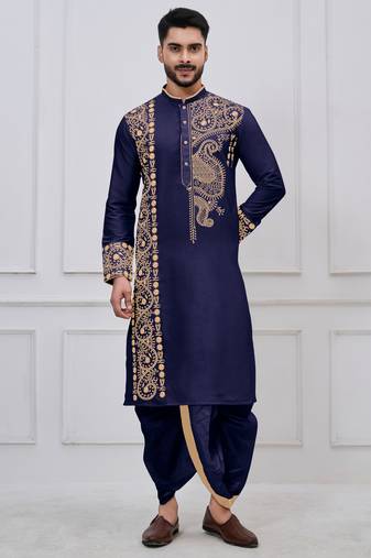 Navy blue ps viscose premium designer festive wear bengali dhoti kurta set