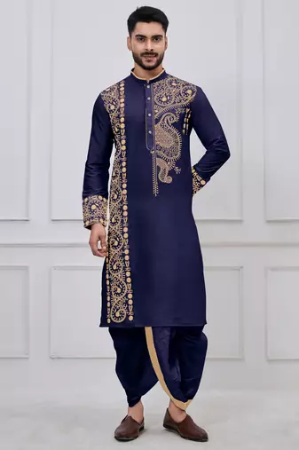 Navy blue ps viscose premium designer festive wear bengali dhoti kurta set
