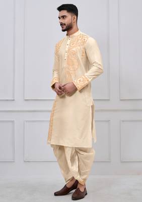 gold embroidered viscose premium designer festive bengali dhoti kurta set 3