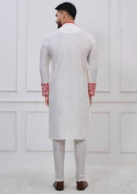 white embroidered viscose festive kurta trouser set 5