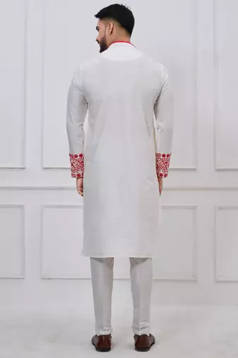 white embroidered viscose festive kurta trouser set