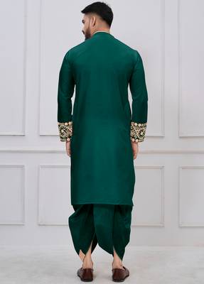 green embroidered viscose premium designer festive bengali dhoti kurta set 2