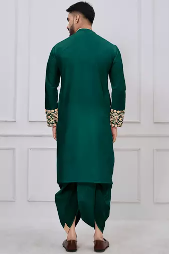 green embroidered viscose premium designer festive bengali dhoti kurta set