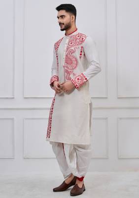 white embroidered viscose premium designer festive bengali dhoti kurta set 3