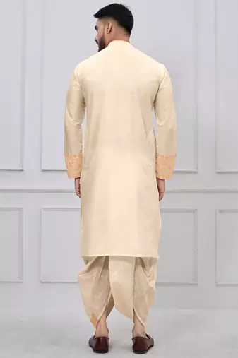 gold embroidered viscose premium designer festive bengali dhoti kurta set