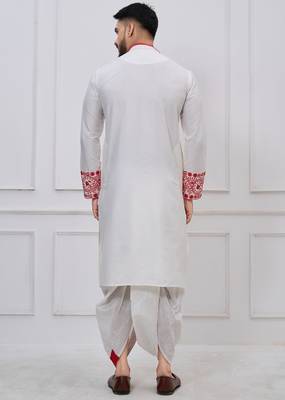 white embroidered viscose premium designer festive bengali dhoti kurta set 4