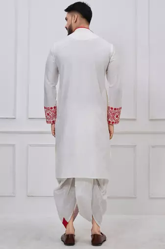 white embroidered viscose premium designer festive bengali dhoti kurta set