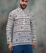 Grey color khadi-moubani print premium designer festive wear short kurta only