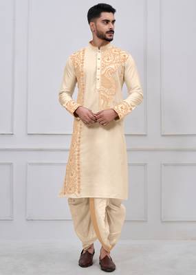 gold embroidered viscose premium designer festive bengali dhoti kurta set 5