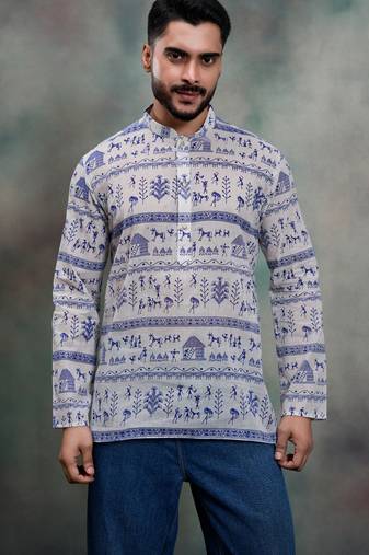 Purple color khadi-moubani print premium designer festive wear short kurta only