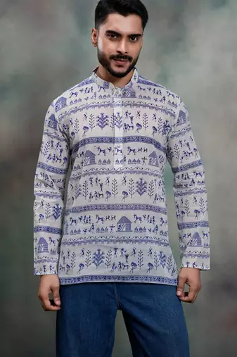 Purple color khadi-moubani print premium designer festive wear short kurta only
