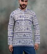 Purple color khadi-moubani print premium designer festive wear short kurta only