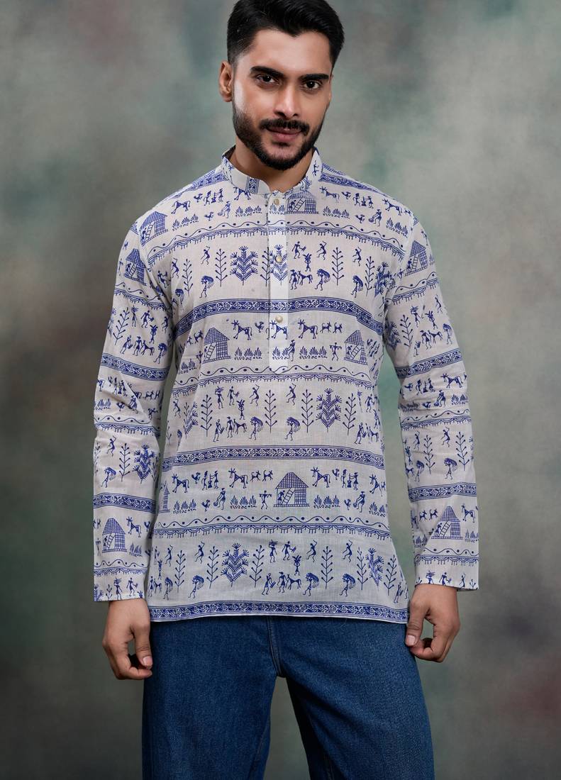 Purple color khadi-moubani print premium designer festive wear short kurta only