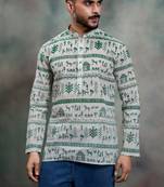 Green color khadi-moubani print premium designer festive wear short kurta only