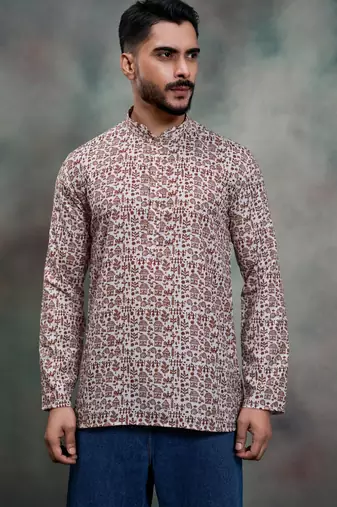 Brown color cotton print premium designer festive wear short kurta only