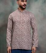Brown color cotton print premium designer festive wear short kurta only