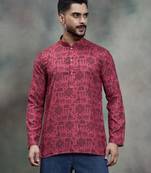 Pink color cotton print premium designer festive wear short kurta only