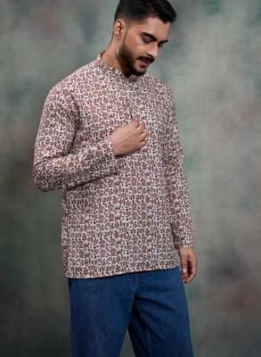 brown heritage print cotton premium festive short kurta 2