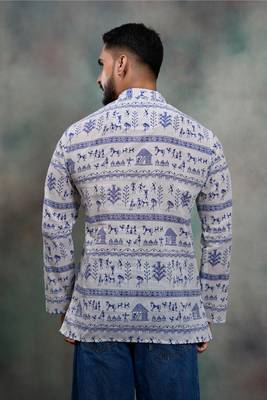 purple tribal print khadi moubani premium designer festive short kurta 4