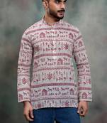 Purple color khadi-moubani print premium designer festive wear short kurta only