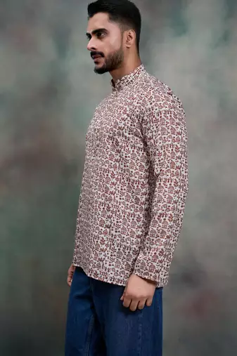 brown heritage print cotton premium festive short kurta