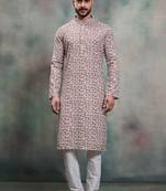 Brown coton print premium designer festive wear kurta pyjama set