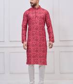 Pink coton print premium designer festive wear kurta pyjama set