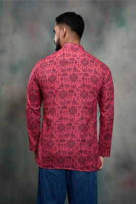 rani pink tribal print cotton premium festive short kurta 3