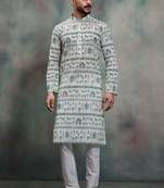 Green khadi-moubani print premium designer festive wear kurta pyjama set