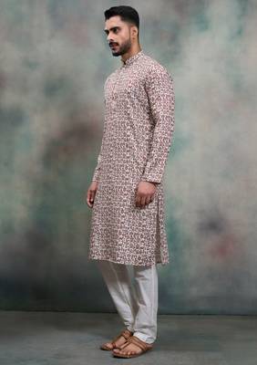 brown ethnic print cotton kurta pajama set 3