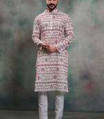 Purple khadi-moubani print premium designer festive wear kurta pyjama set