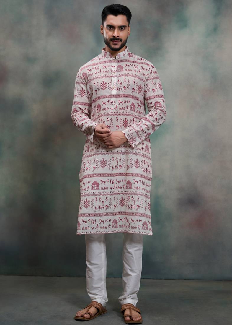 Purple khadi-moubani print premium designer festive wear kurta pyjama set