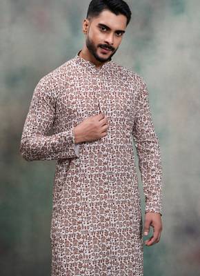 brown ethnic print cotton kurta pajama set 4