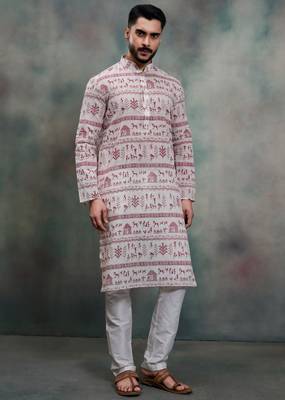tribal print khadi moubani kurta pajama set 2