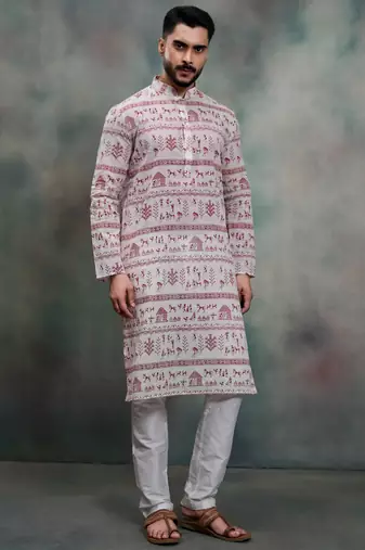 tribal print khadi moubani kurta pajama set