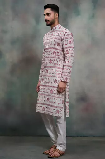 tribal print khadi moubani kurta pajama set