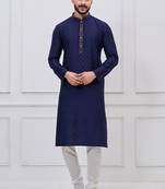 Navy blue silk premium designer festive wear kurta pyjama set