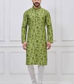 Green coton print premium designer festive wear kurta pyjama set