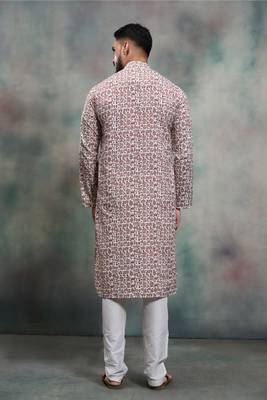 brown ethnic print cotton kurta pajama set 5