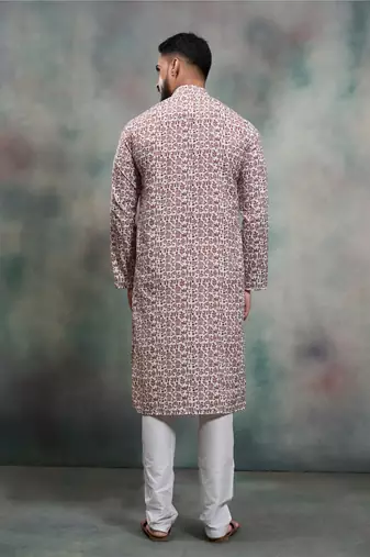 brown ethnic print cotton kurta pajama set