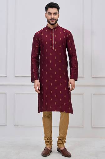 Maroon silk premium designer festive wear kurta pyjama set