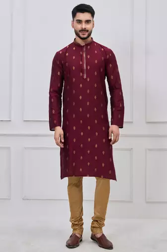 Maroon silk premium designer festive wear kurta pyjama set