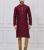 Maroon silk premium designer festive wear kurta pyjama set