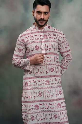 tribal print khadi moubani kurta pajama set