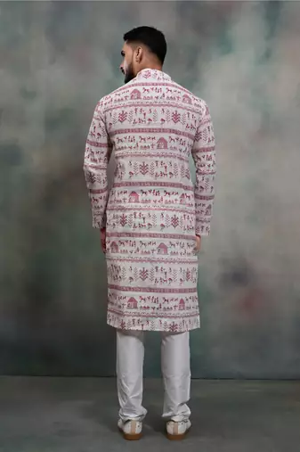 tribal print khadi moubani kurta pajama set