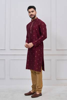 maroon woven motif silk blend kurta pajama set 2