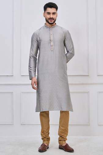 Grey silk premium designer festive wear kurta pyjama set