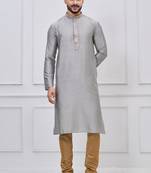 Grey silk premium designer festive wear kurta pyjama set